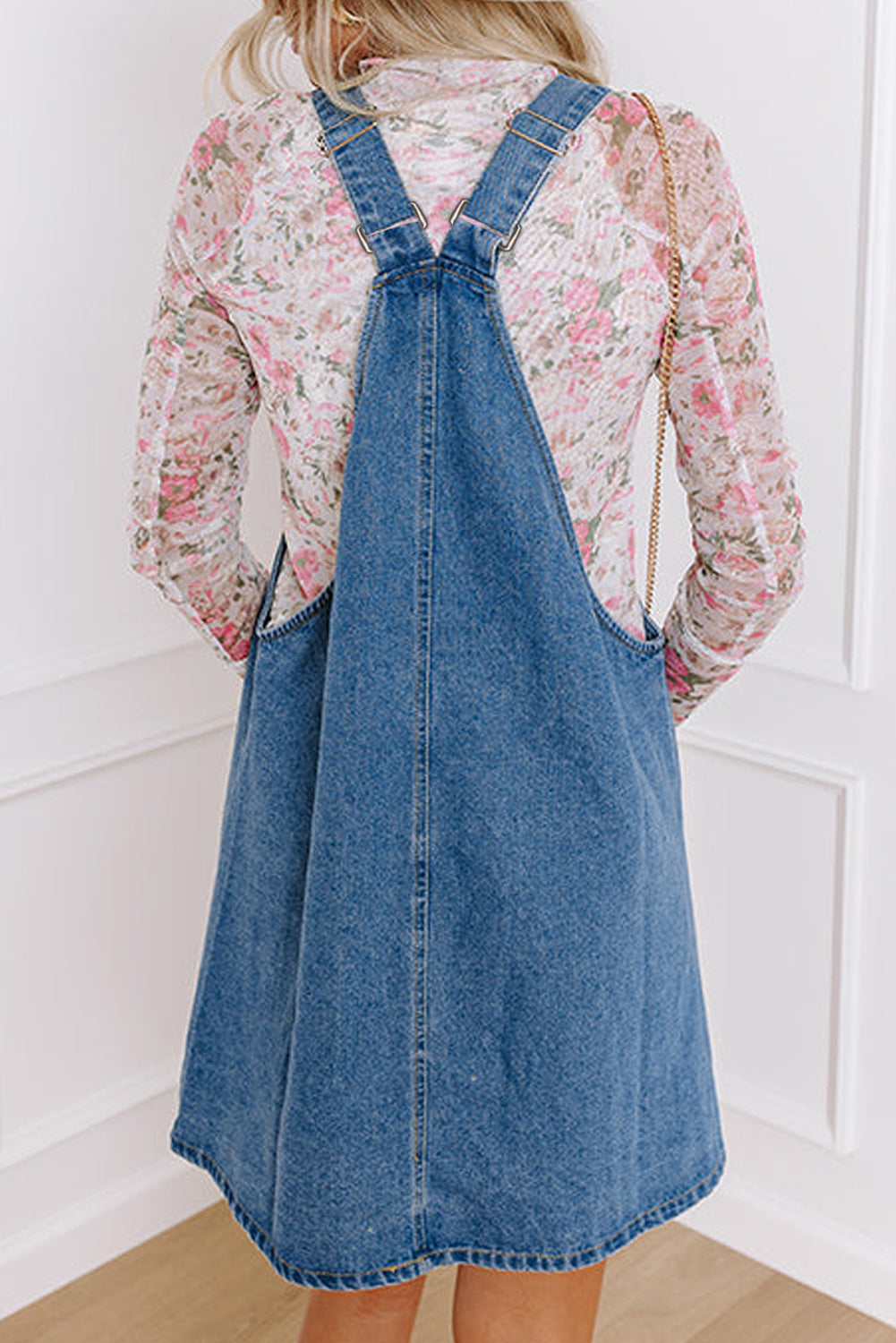 Dusk Blue Wide Strap Button Front Pocketed Denim Mini Dress-Chaelisa's New Jammies