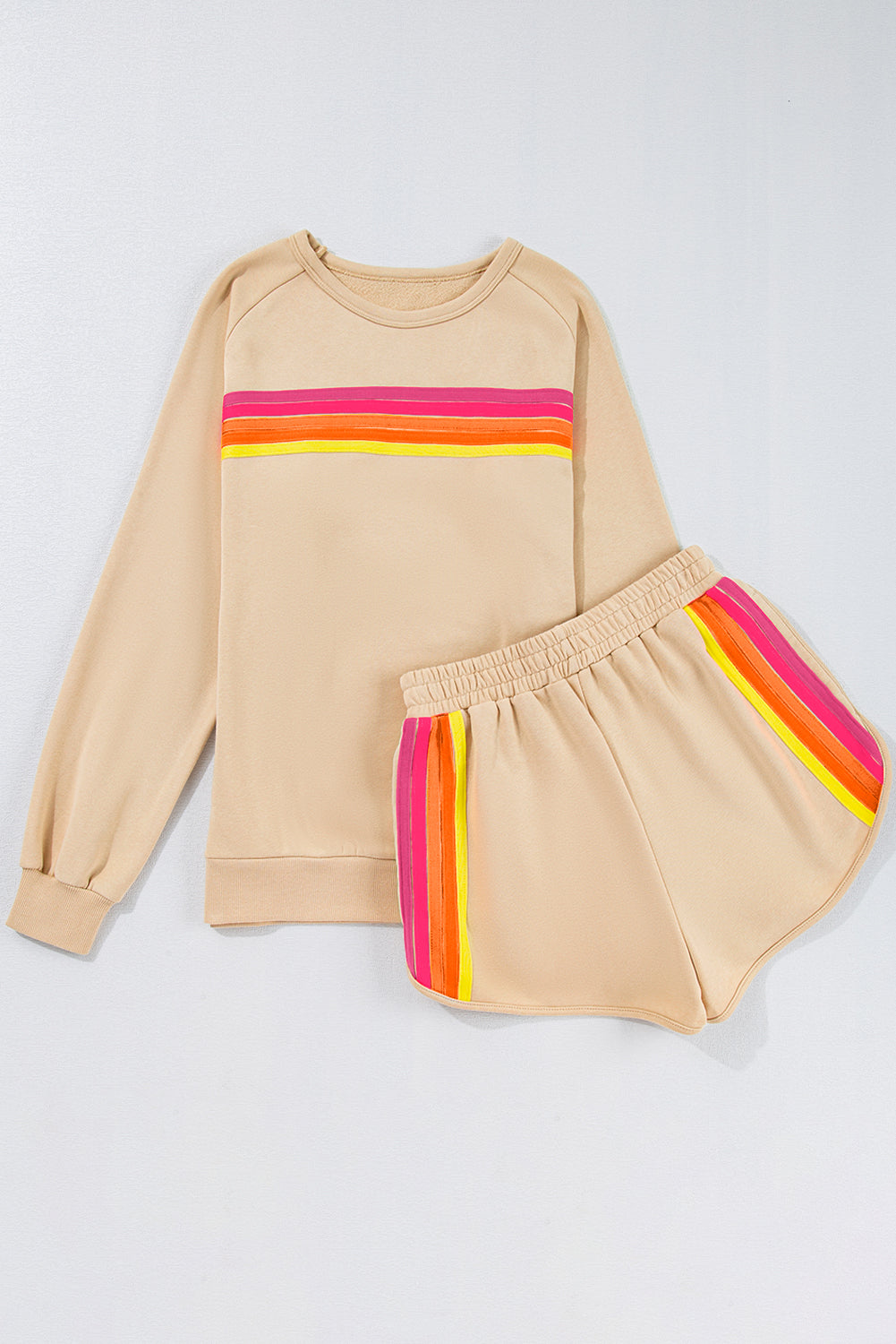 Apricot Striped Accent Pullover and Shorts Two Piece Casual Set-Chaelisa's New Jammies