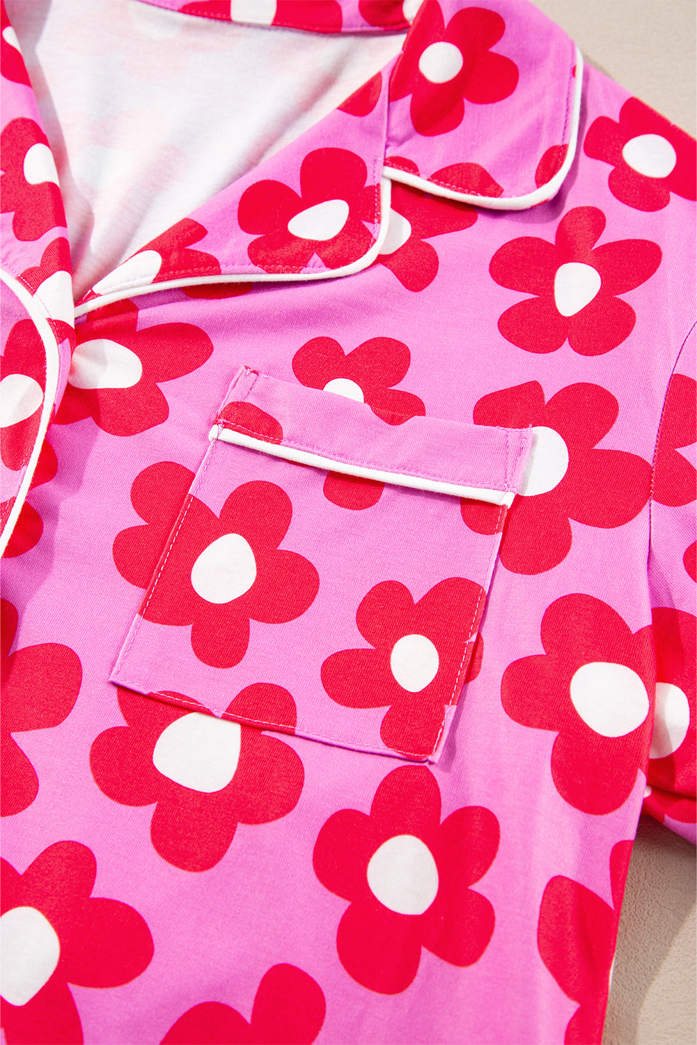 Pink Flower Print Long Sleeve Shirt Shorts Pajamas Set-Chaelisa's New Jammies