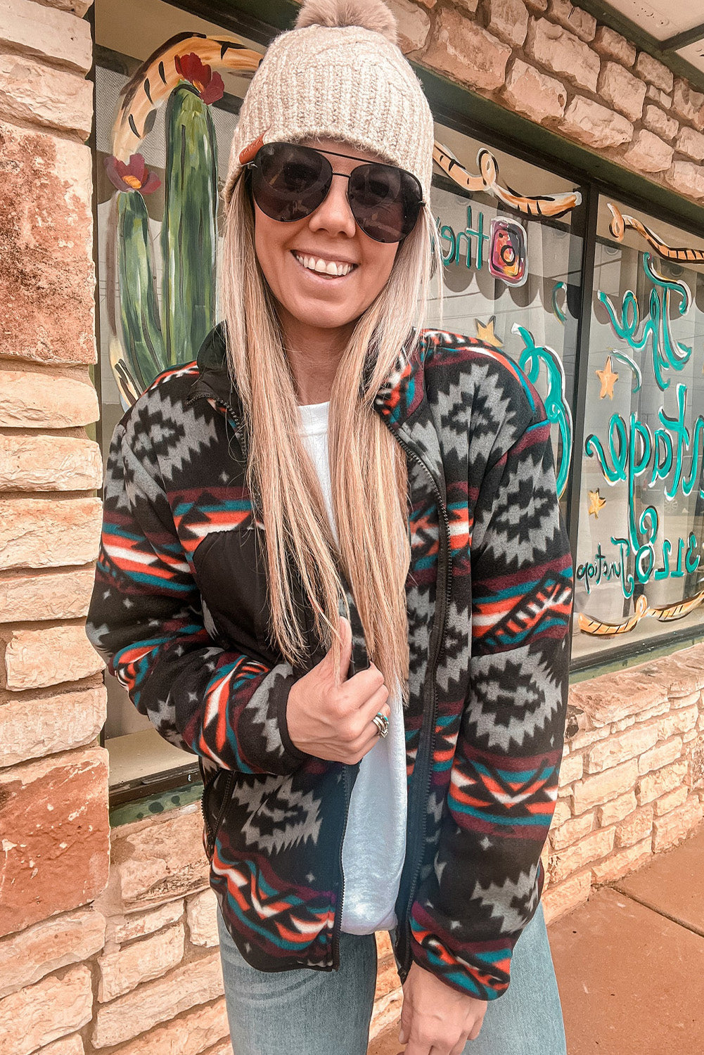 Black Aztec Printed Zip Up Collar Jacket-Chaelisa's New Jammies