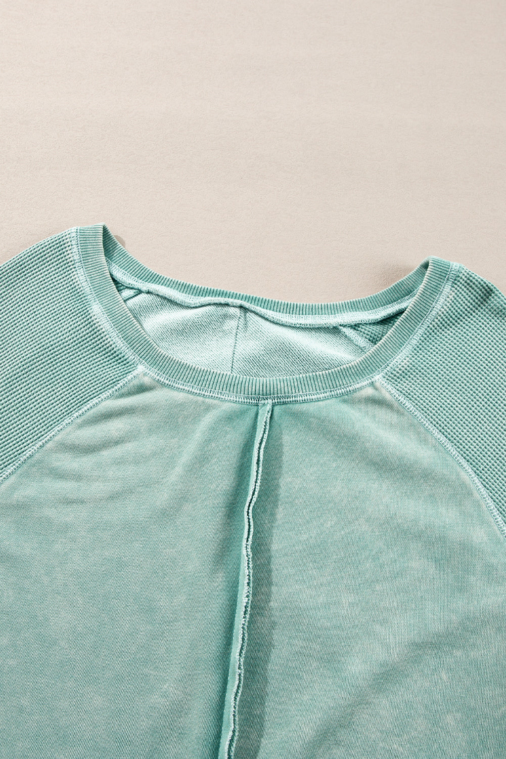 Mineral Blue Solid Waffle Knit Patchwork Raglan Sleeve Sweatshirt-Chaelisa's New Jammies