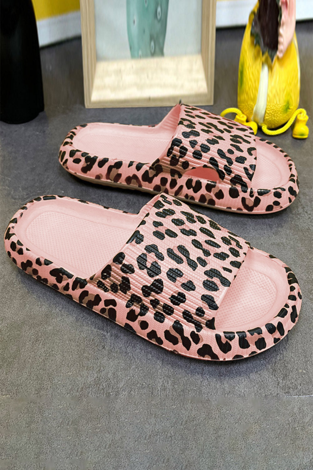 Pink Leopard Print Thick Sole Slip On Slippers-Chaelisa's New Jammies