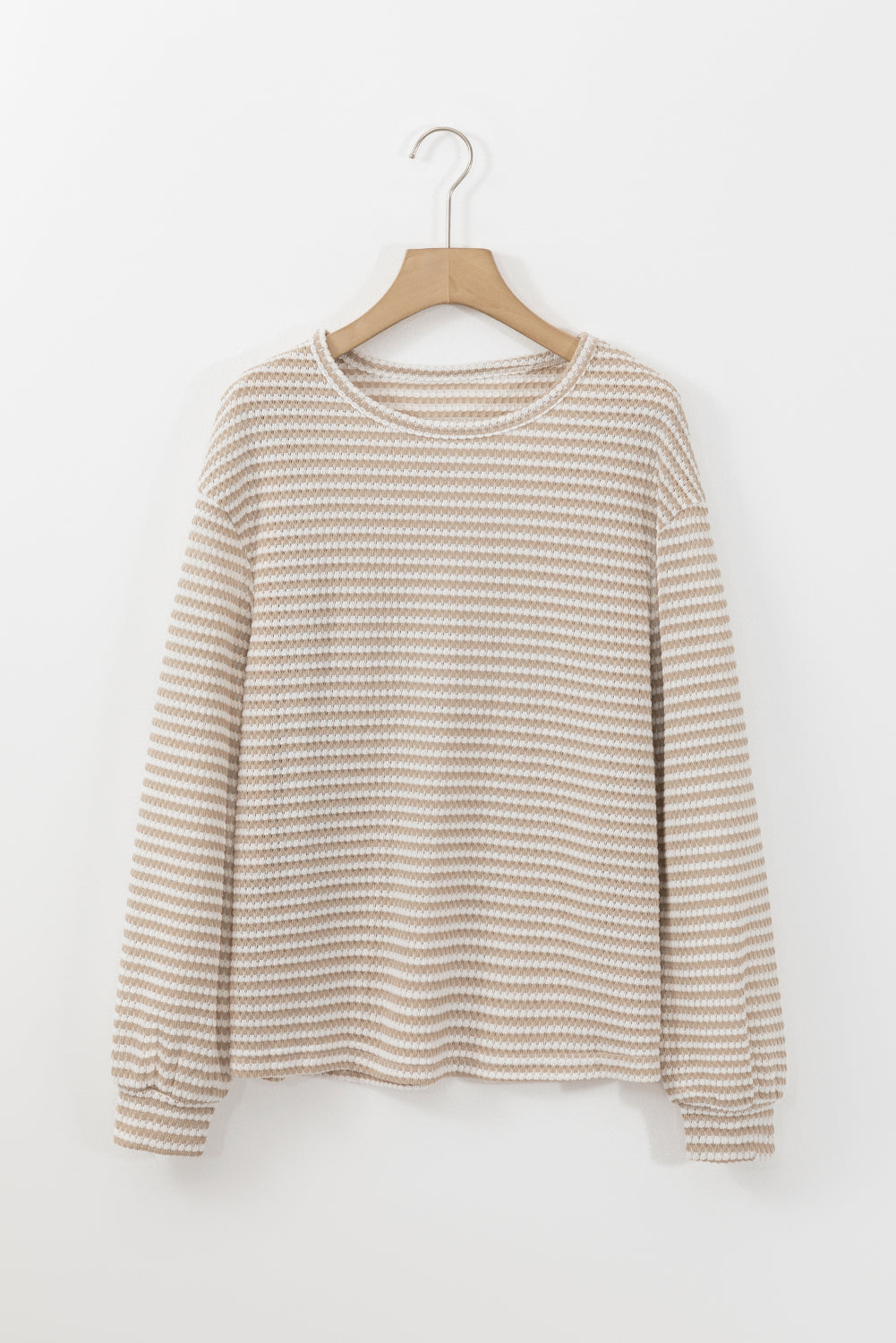 Khaki Stripe Round Neck Drop Shoulder Long Sleeve Top-Chaelisa's New Jammies