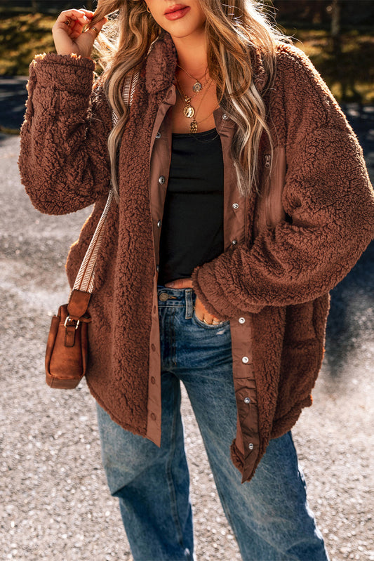 Red Clay Faux Shearling Teddy Bear Jacket-Chaelisa's New Jammies