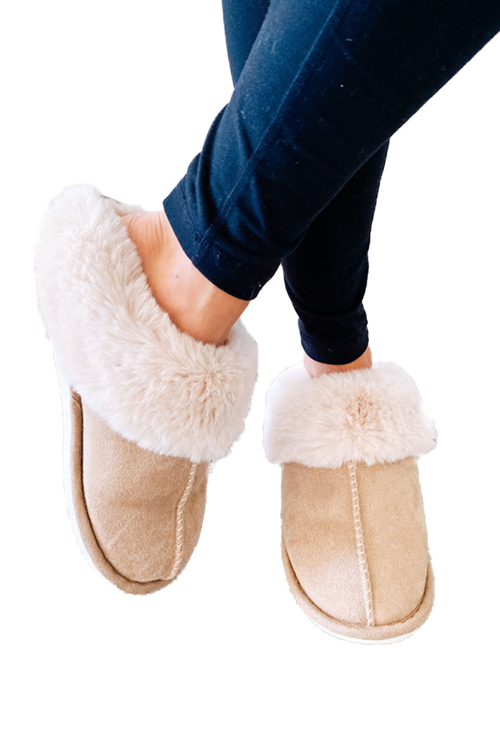 Khaki Cut and Sew Faux Suede Plush Lined Slippers-Chaelisa's New Jammies