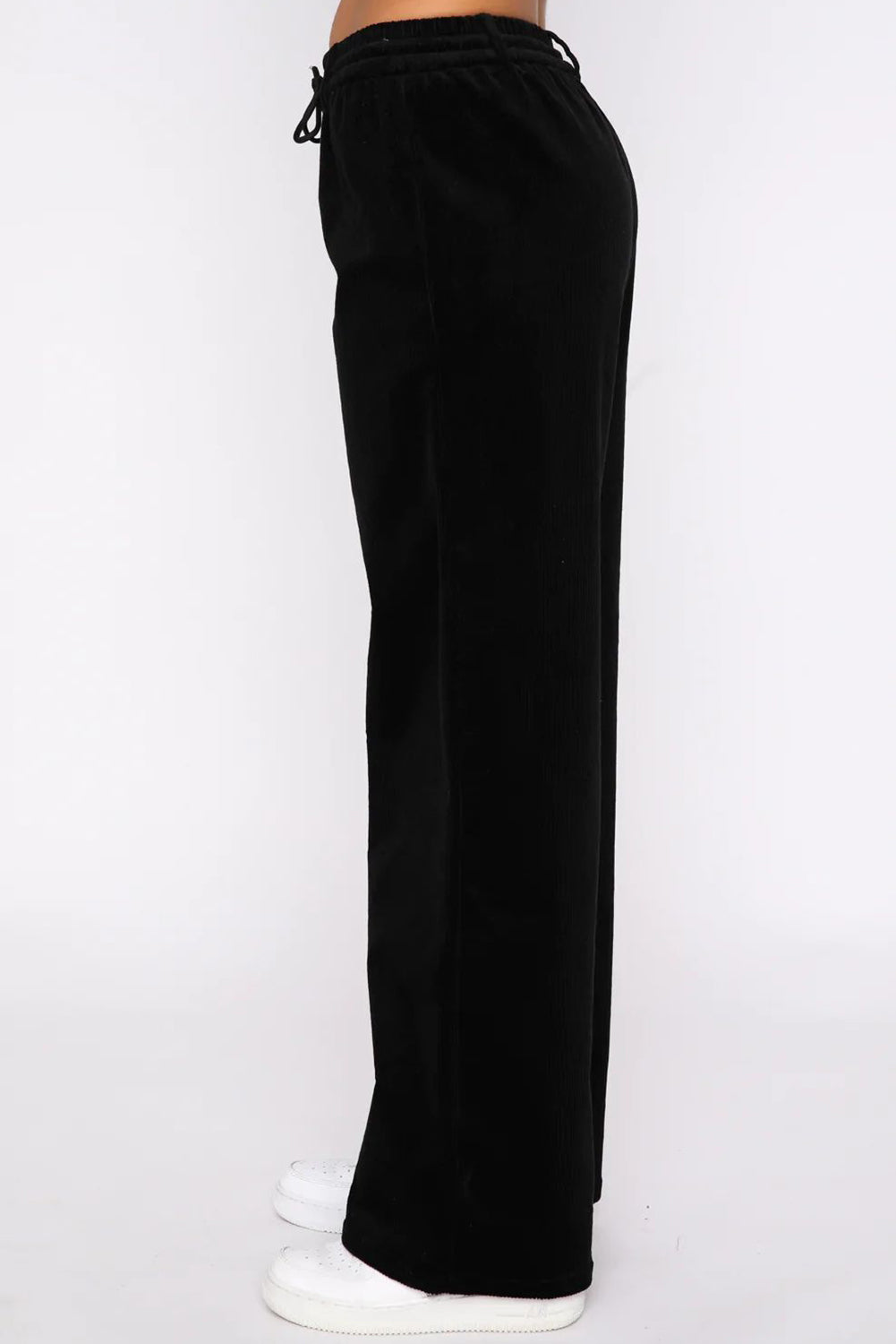 Black Solid Drawstring Waist Wide Leg Pants-Chaelisa's New Jammies