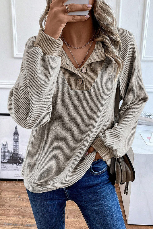 Jet Stream Color Contrast Ribbed Loose Fit Long Sleeve Top-Chaelisa's New Jammies