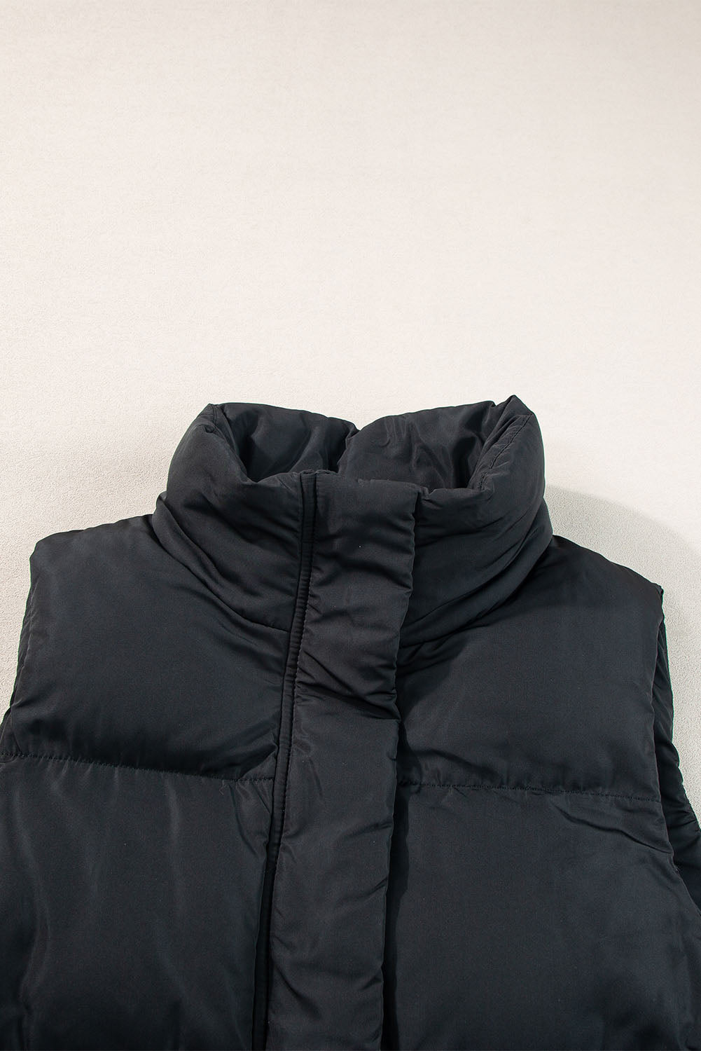 Black Windproof Longline Full Zipper Puffer Vest with Pockets-Chaelisa's New Jammies