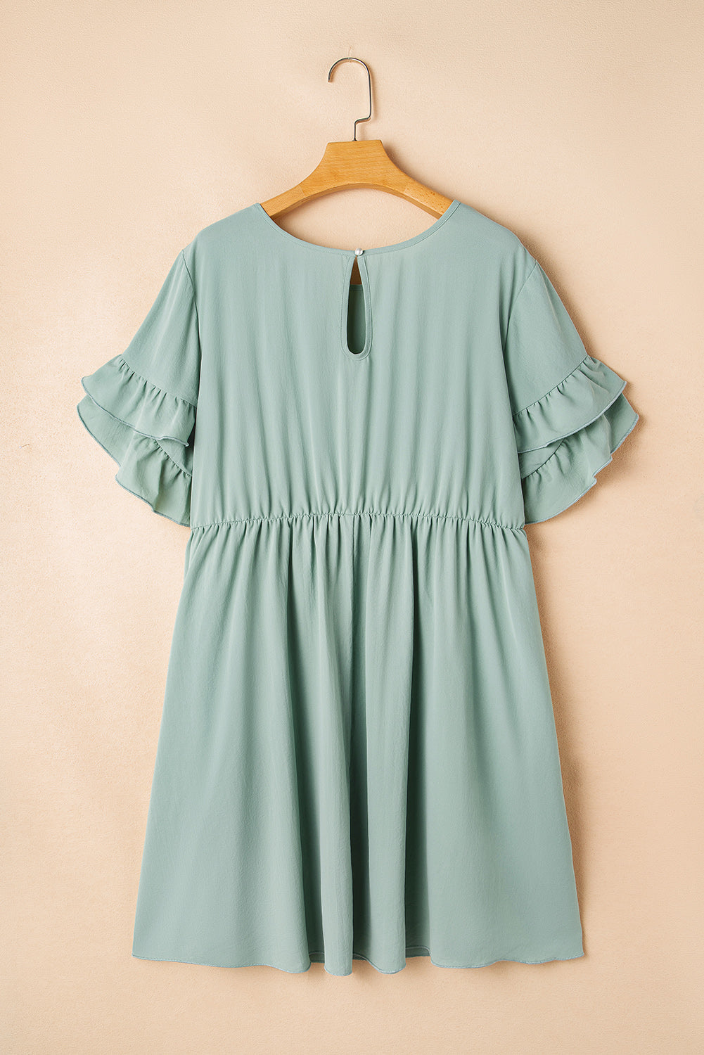 Grass Green Ruffle Trim Short Sleeve Plus Size Flared Mini Dress-Chaelisa's New Jammies