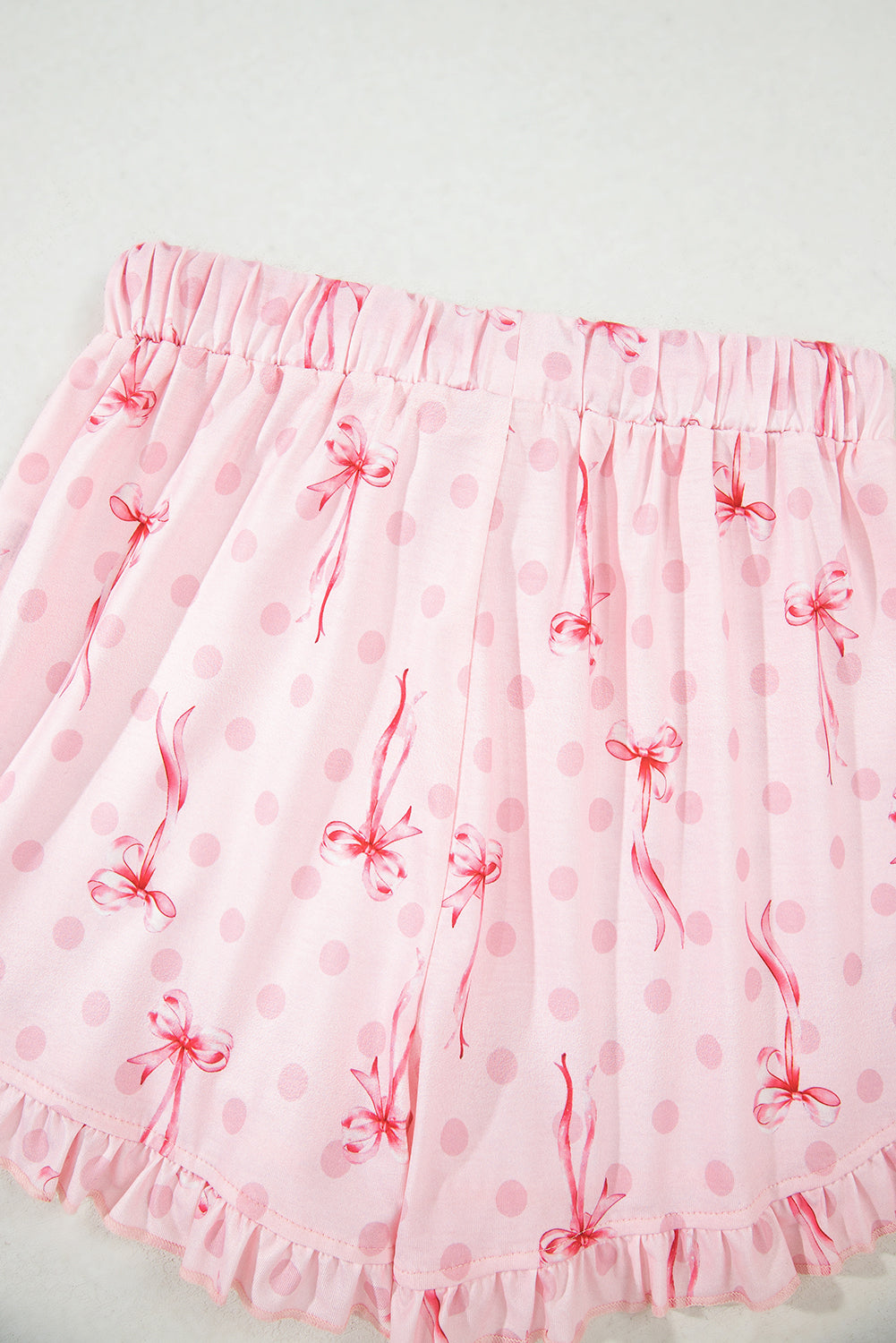 Pink Bow Print Contrast Pipping Short Pajamas Set-Chaelisa's New Jammies