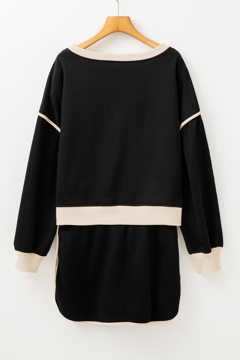 Black Color Contrast Loose Pullover and Lace-up Waist Skort Set-Chaelisa's New Jammies