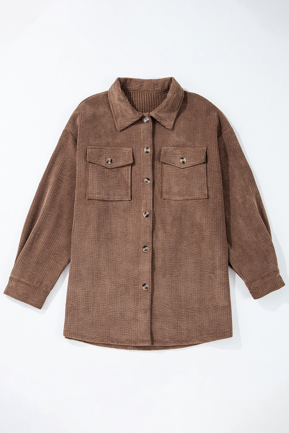 Chestnut Corduroy Flap Pocket Button Up Shacket-Chaelisa's New Jammies