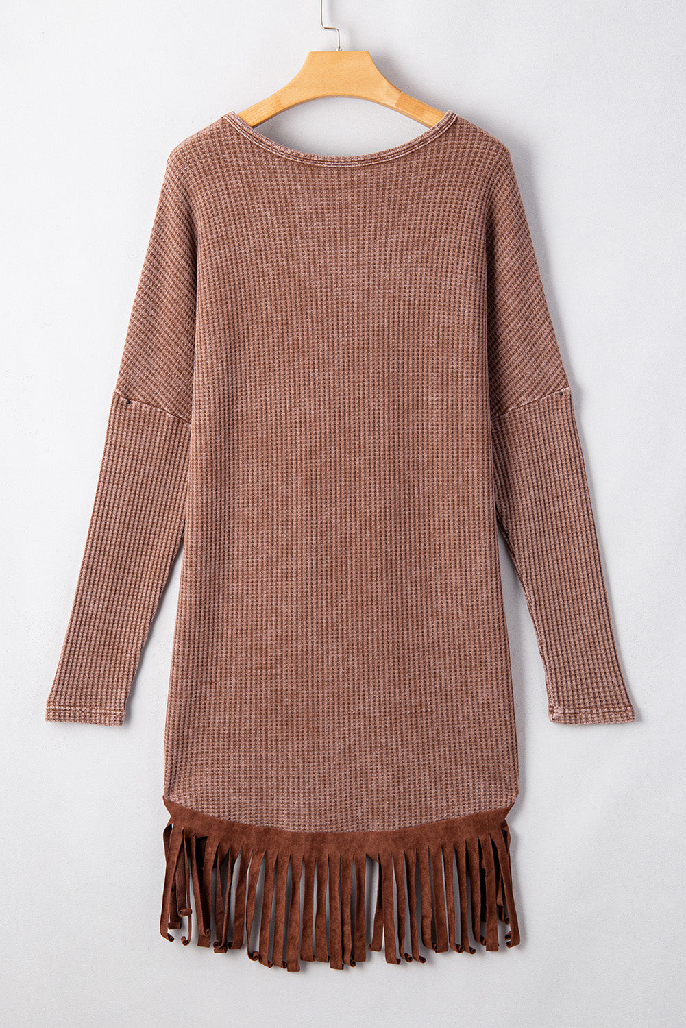 Coffee Waffle Knit Fringed High Low Loose Top-Chaelisa's New Jammies