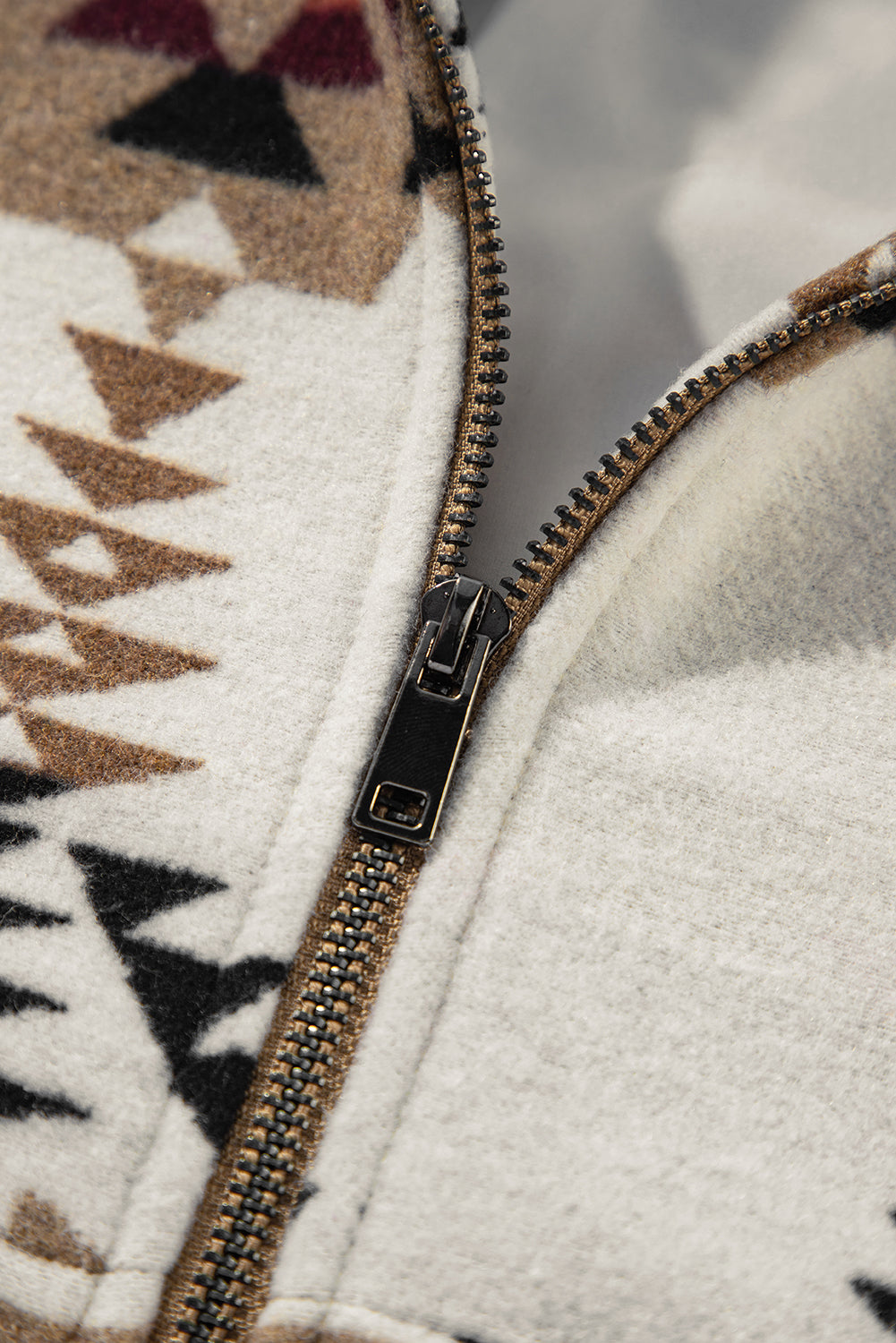 Beige Aztec Printed Stand Neck Zip Up Jacket-Chaelisa's New Jammies