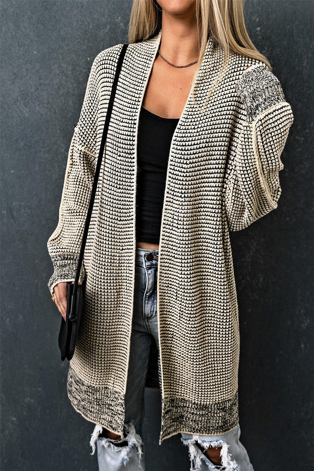 Apricot Plaid Knitted Long Open Front Cardigan-Chaelisa's New Jammies