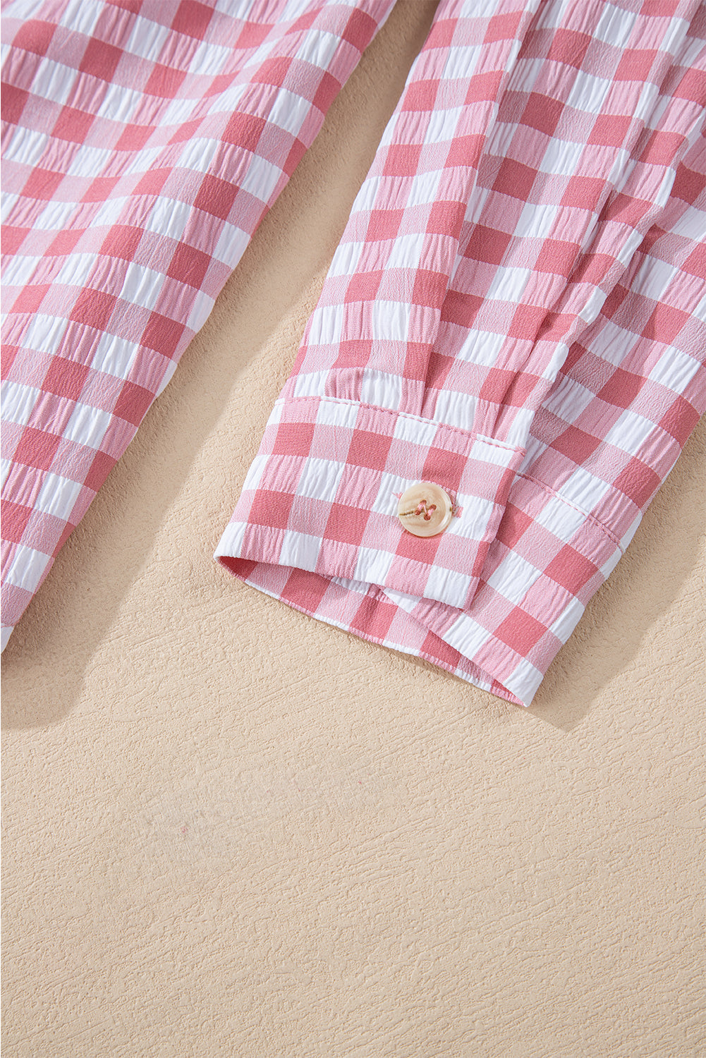Pink Gingham Print Chest Pockets Buttoned Collared Shirt-Chaelisa's New Jammies