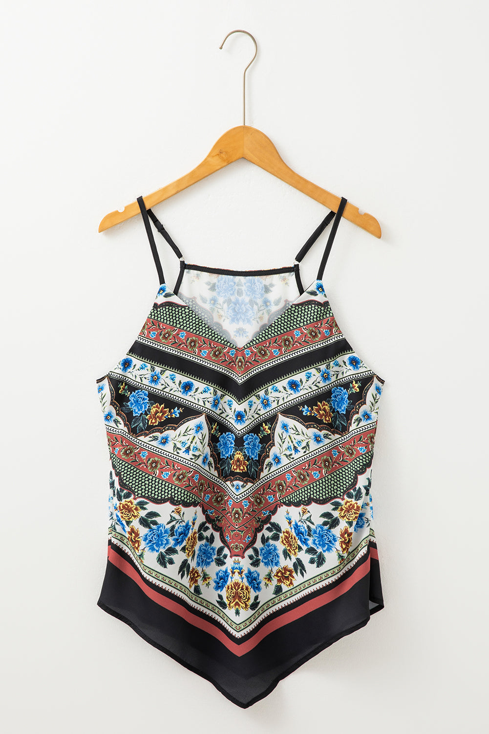 Red Mixed Floral Chevron Pattern Dip Hem Spaghetti Straps Tank-Chaelisa's New Jammies