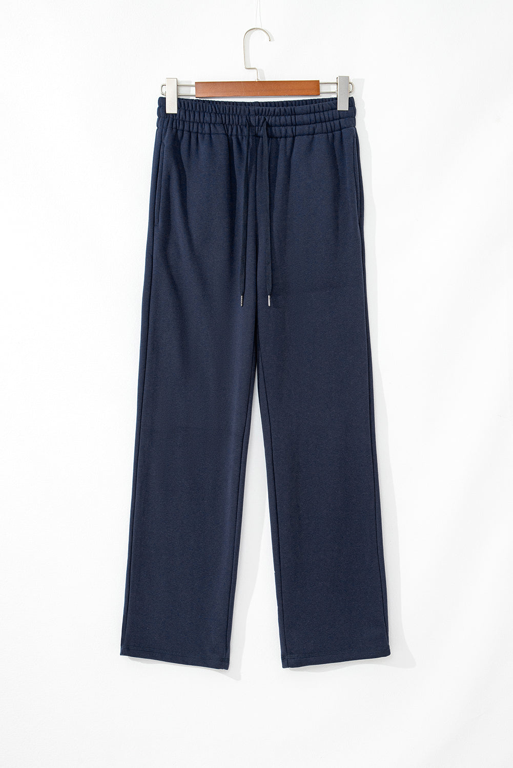 Navy Blue Solid Color Fleece Lined Drawstring Waist Casual Pants-Chaelisa's New Jammies