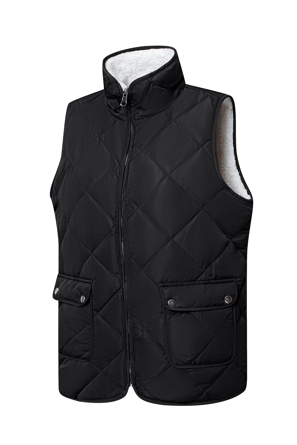 Black Fleece Lined Quilted Zip up Vest Coat-Chaelisa's New Jammies