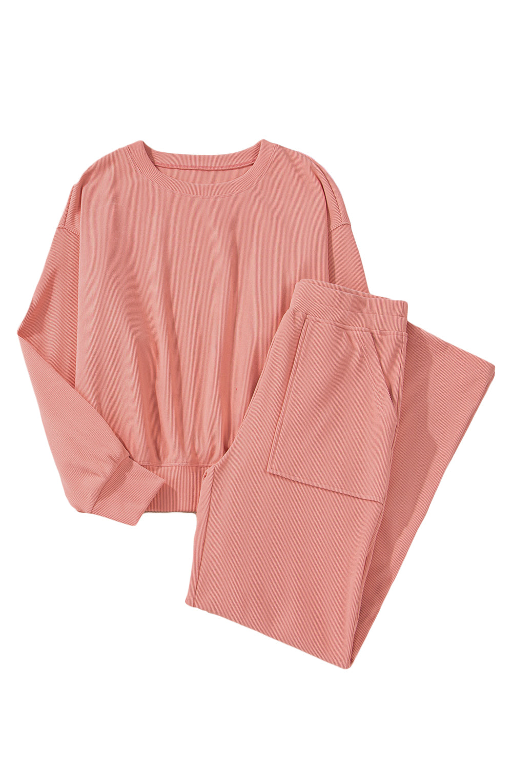 Blossom Ribbed Knit Drop Shoulder Pocketed Two Piece Lounge Set-Chaelisa's New Jammies