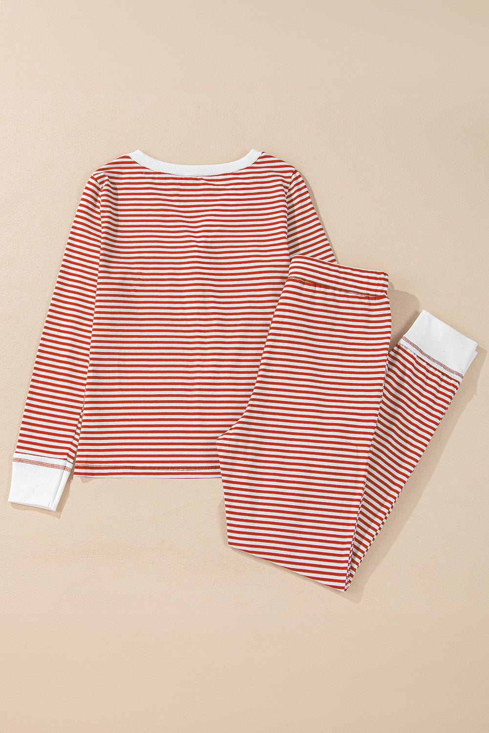 Red Stripe Buttoned V Neck Top and Knotted Waist Pants Lounge Set-Chaelisa's New Jammies