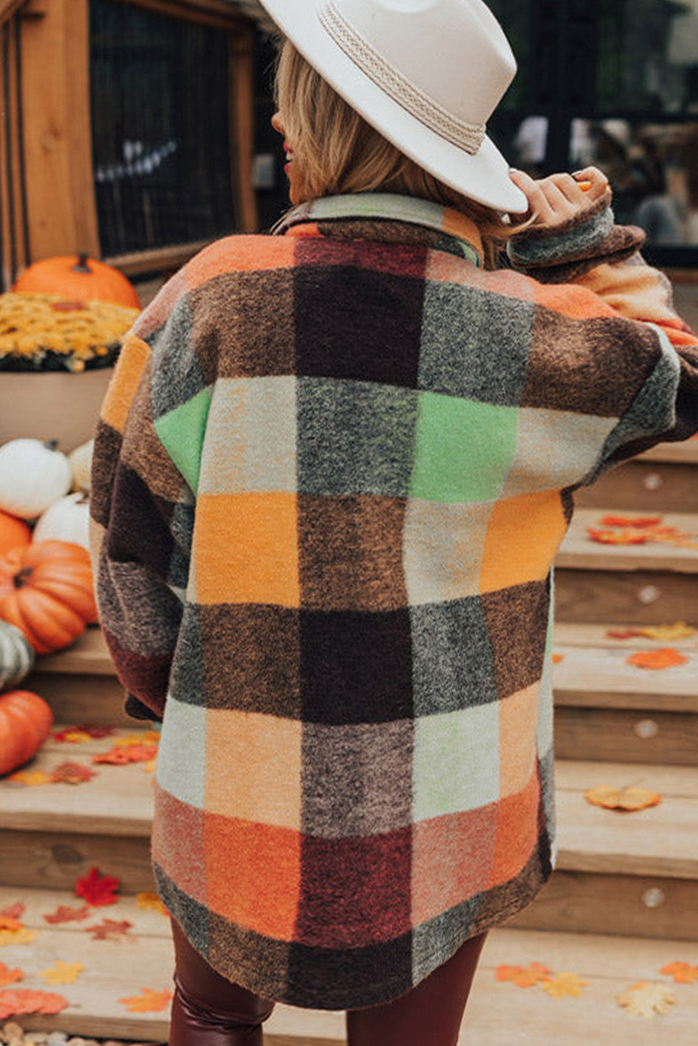 Orange Plaid Print Flap Pocket Long Jacket-Chaelisa's New Jammies