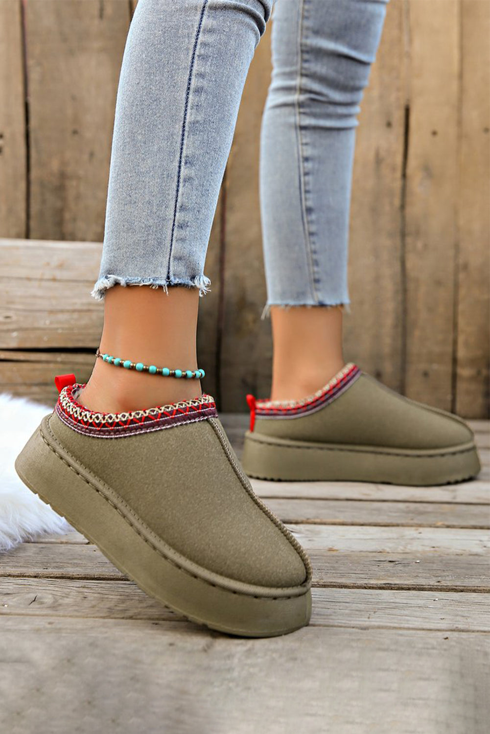 Sage Green Contrast Print Suede Plush Lined Snow Boots-Chaelisa's New Jammies