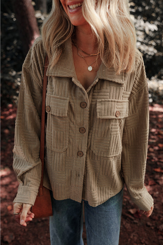 Dark Khaki Textured Chest Pocket Button-up Shacket-Chaelisa's New Jammies