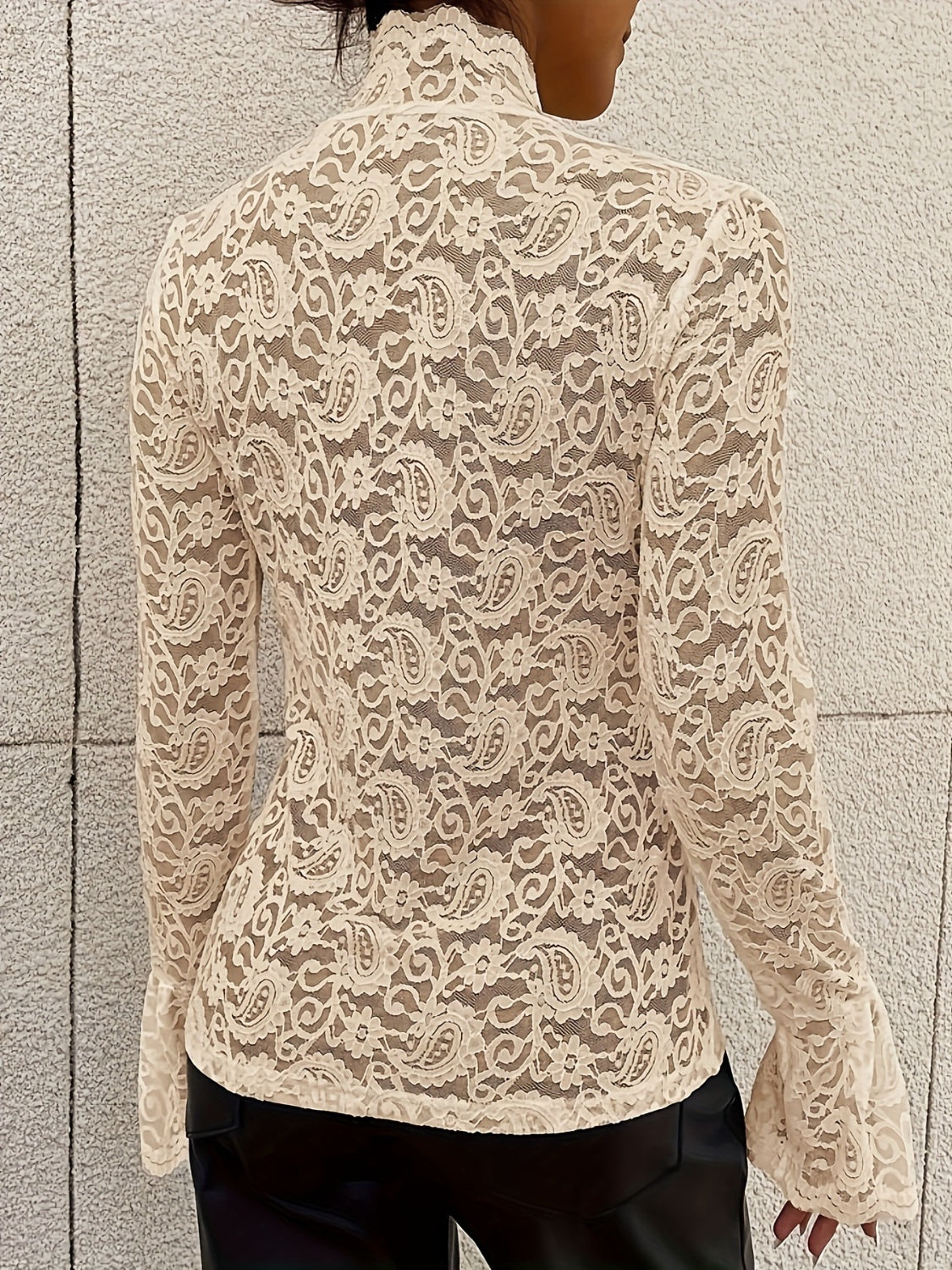 Mock Neck Long Sleeve Lace Top-Chaelisa's New Jammies