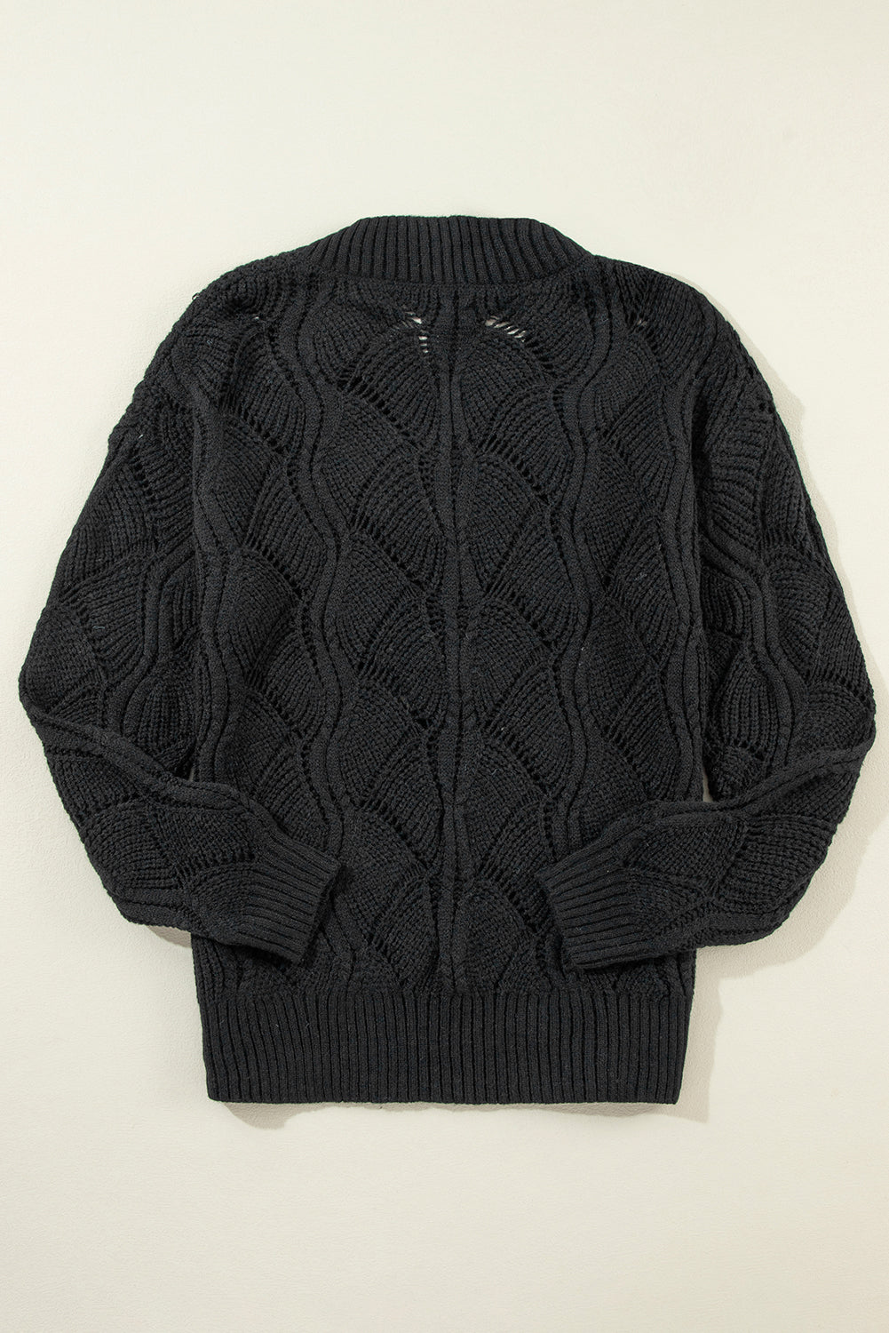 Black Hollow Out Knit V Neck Drop Shoulder Sweater-Chaelisa's New Jammies