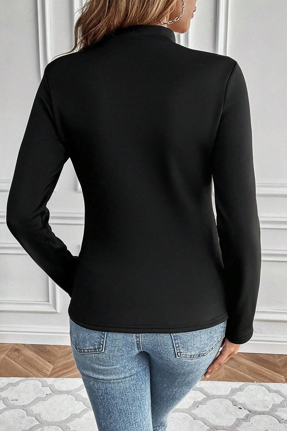 Black Mock Neck Thermal Lined Long Sleeve Tee-Chaelisa's New Jammies