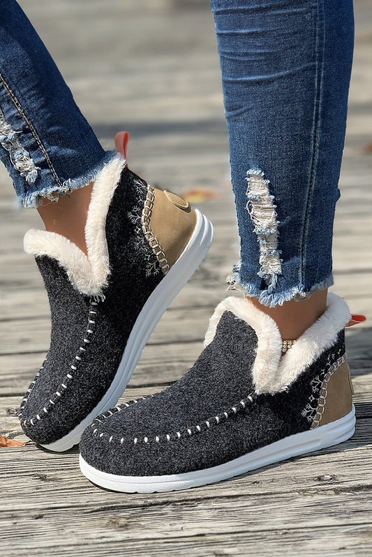 Carbon Grey Suede Stitching Patchwork Plush Lined Anklet Boots-Chaelisa's New Jammies