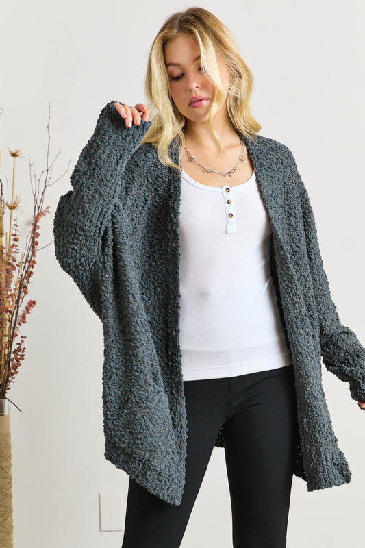 ADORA Popcorn Knit Open Front Long Sleeve Cardigan-Chaelisa's New Jammies