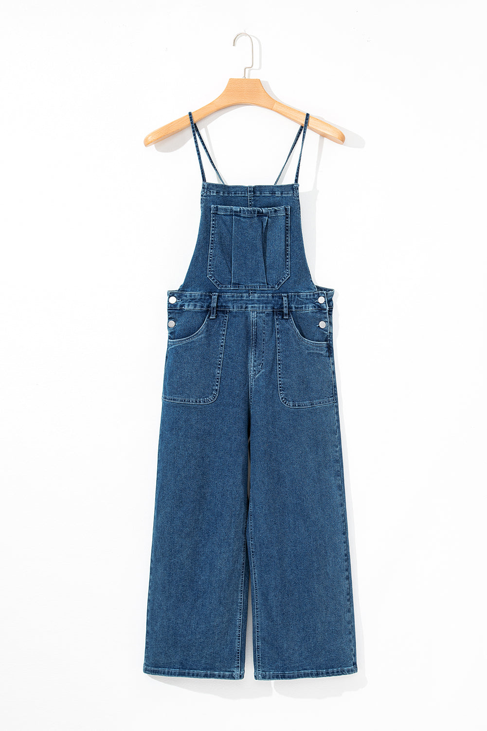 Dusk Blue Adjustable Tie Straps Cropped Wide Leg Denim Overalls-Chaelisa's New Jammies