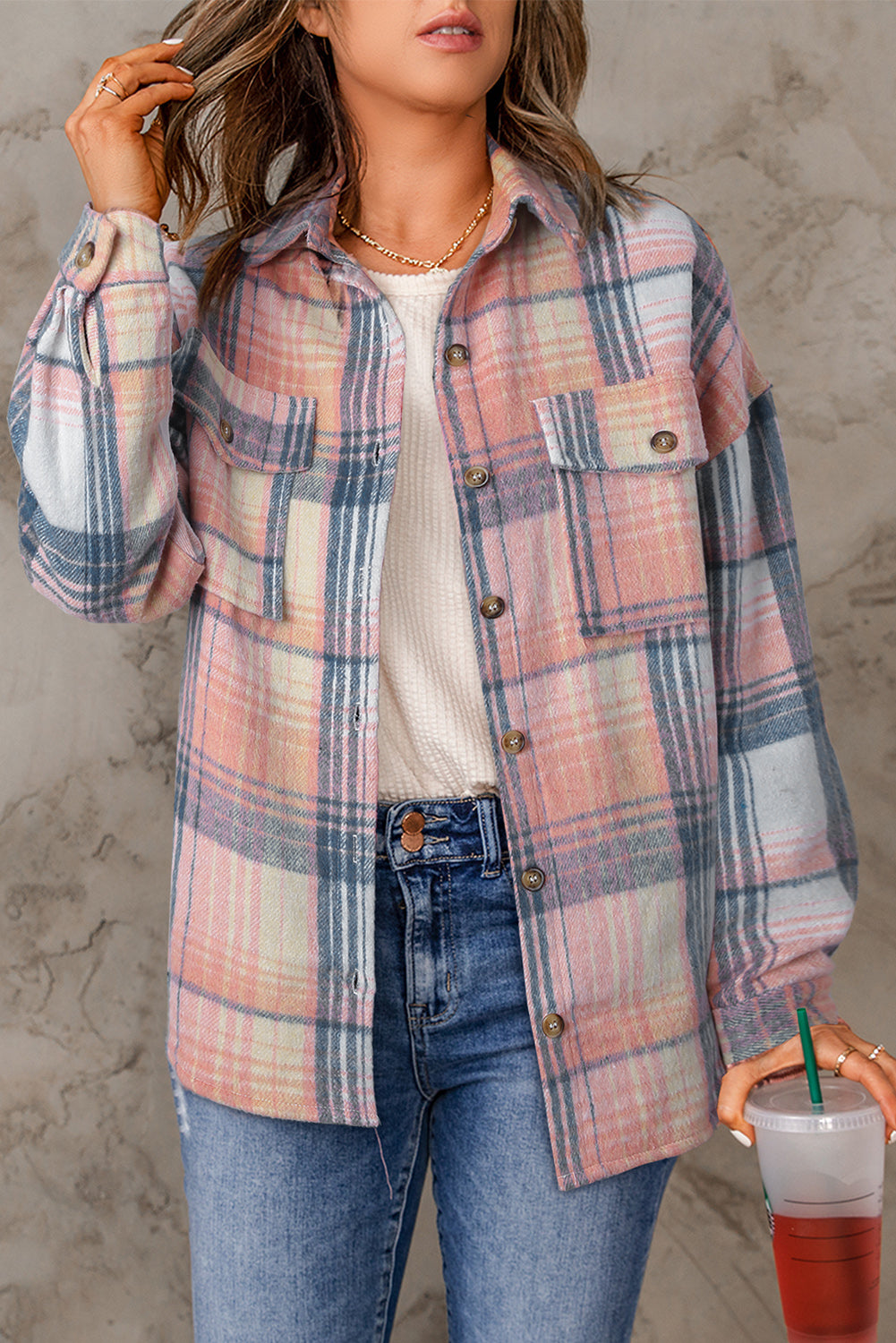 Pink Black/Pink Plaid Flap Pockets Shacket-Chaelisa's New Jammies