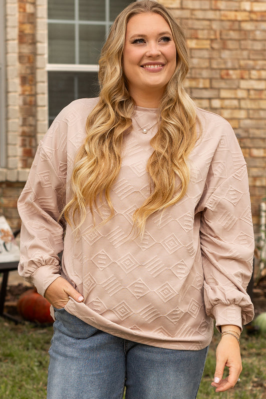 Parchment Plus Size Textured Drop Shoulder Crew Neck Sweatshirt-Chaelisa's New Jammies