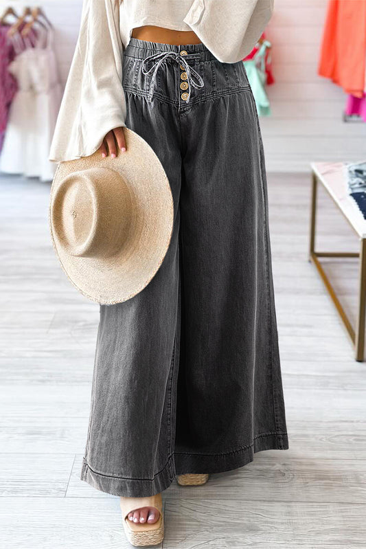 Carbon Grey Mineral Wash Button Fly Waist Wide Leg Jeans-Chaelisa's New Jammies
