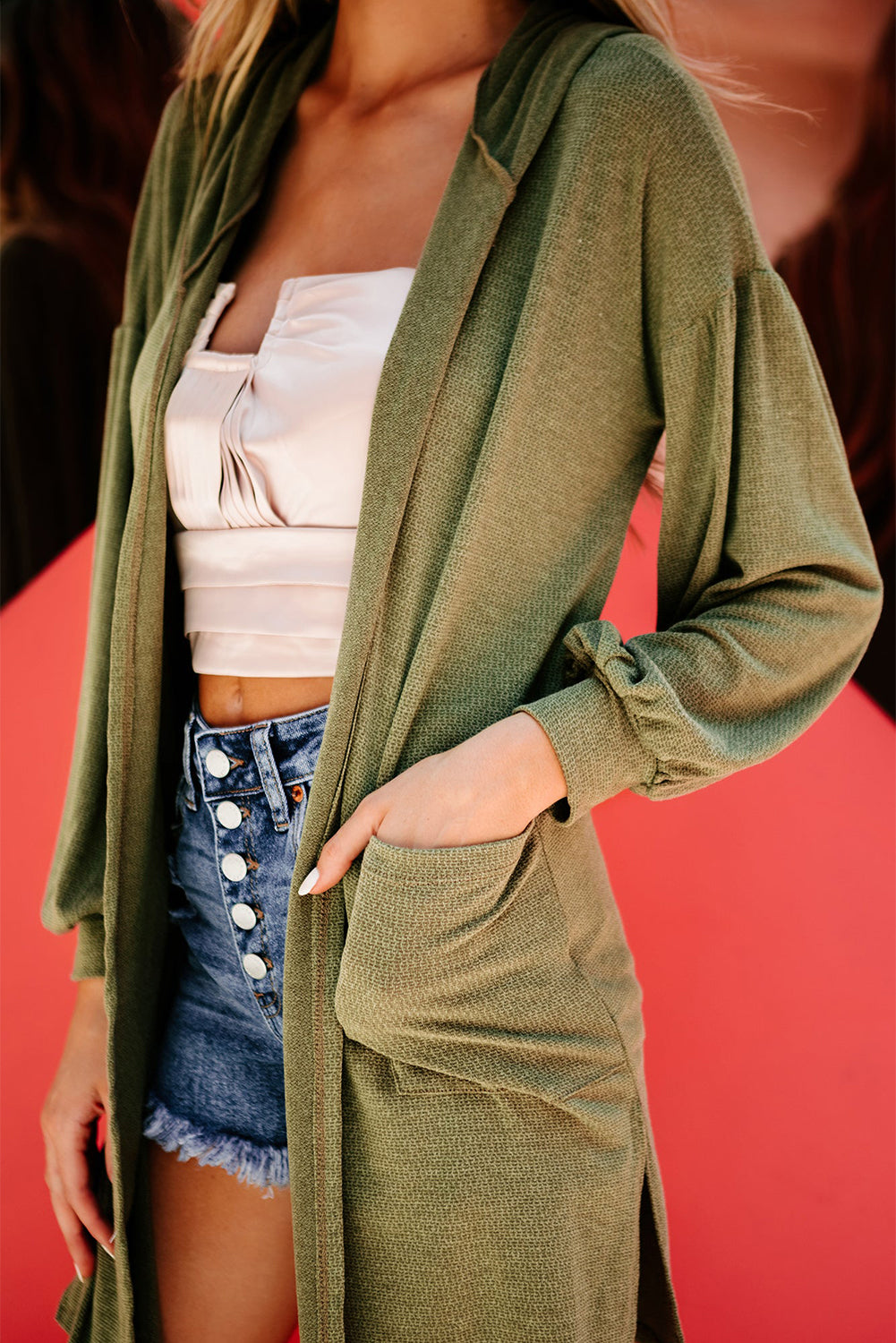 Guacamole Green Hooded Side Split Open Kimono with Pocket-Chaelisa's New Jammies
