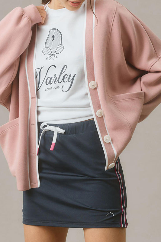 Pink Stripe Contrast Trim V Neck Buttoned Front Pocketed Knit Cardigan-Chaelisa's New Jammies