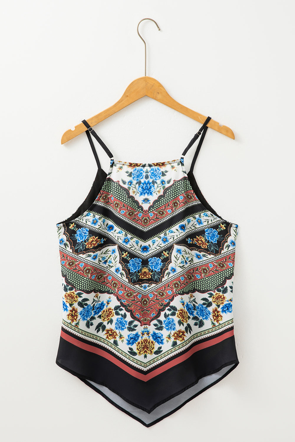 Red Mixed Floral Chevron Pattern Dip Hem Spaghetti Straps Tank-Chaelisa's New Jammies