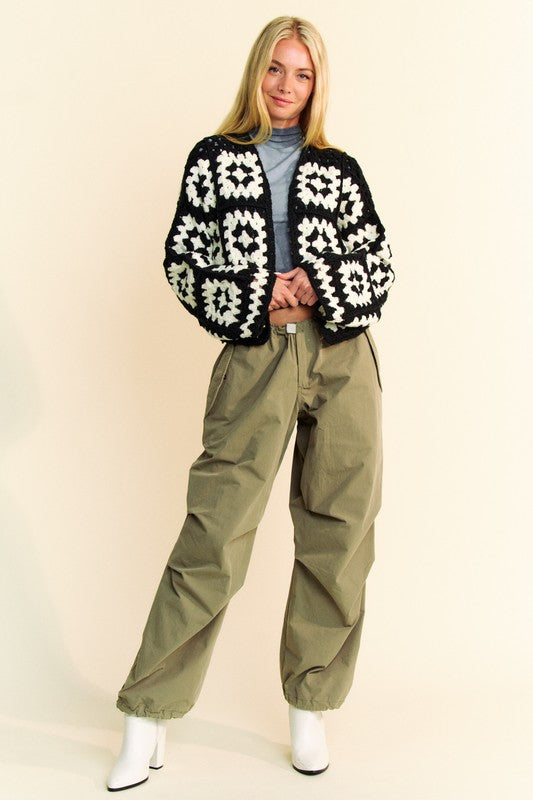 Davi & Dani Full Size Two Tone Flower Square Crochet Open Front Cardigan-Chaelisa's New Jammies