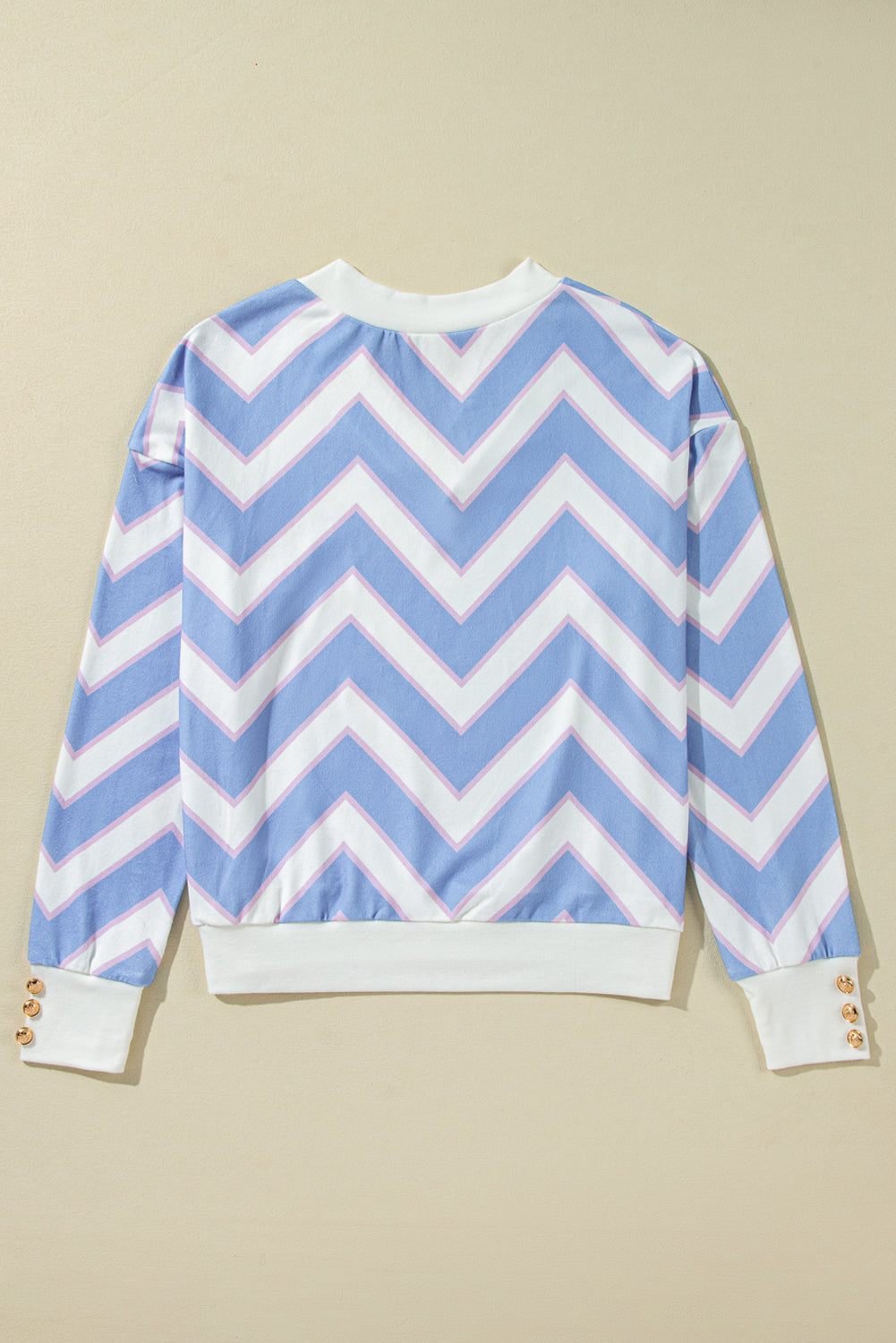 Sky Blue Zigzag Striped Print V Neck Oversized Top-Chaelisa's New Jammies