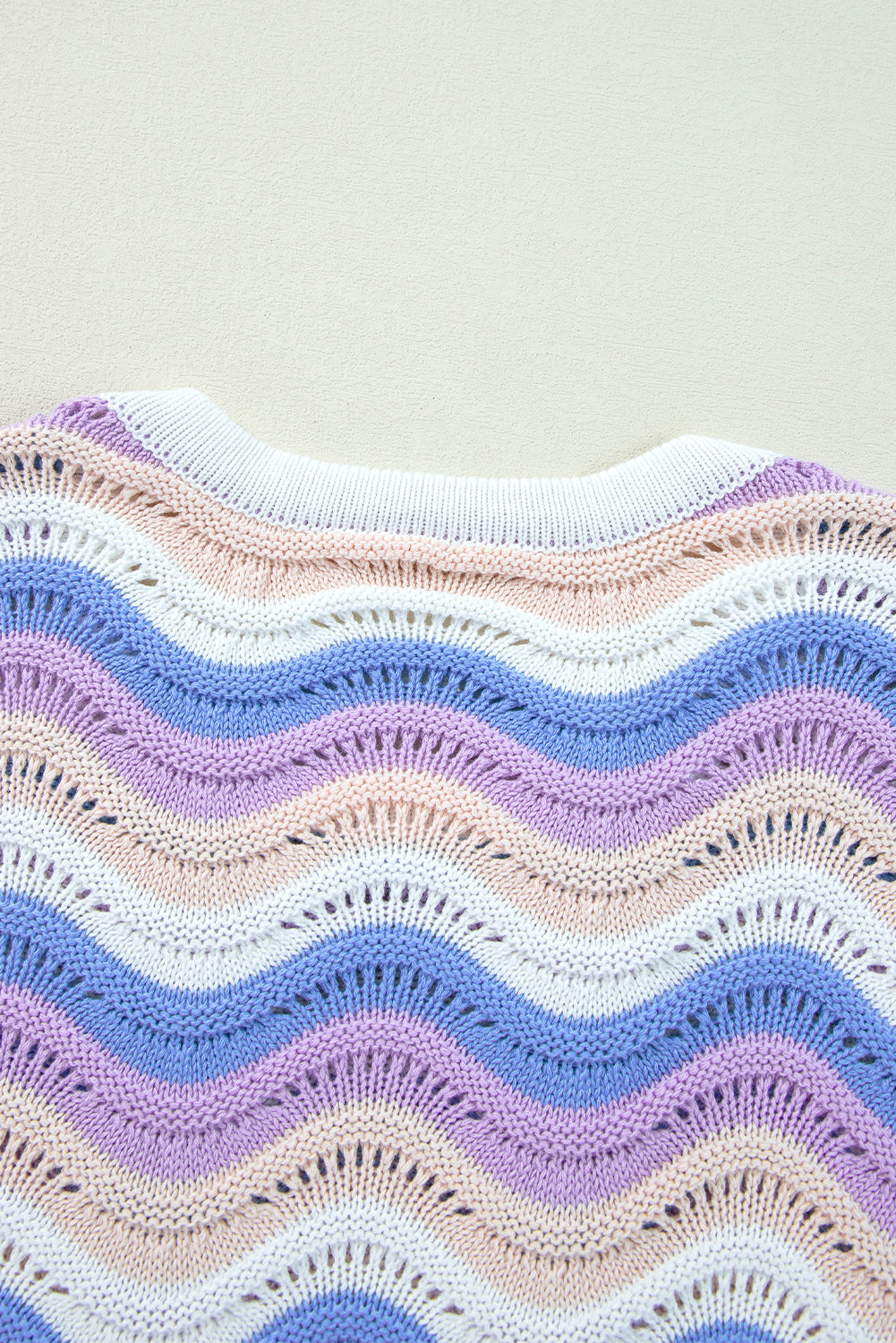 Purple Stripe Wavy Pointelle Knit Drop Shoulder Sweater-Chaelisa's New Jammies