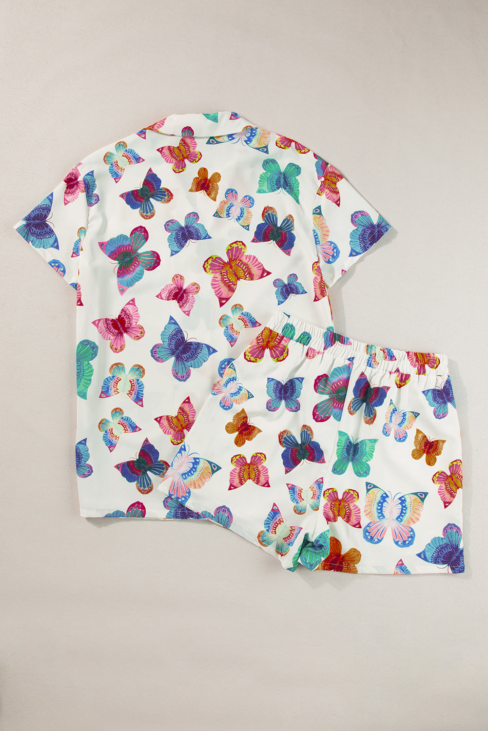 Multicolour Butterfly Pattern Short Sleeve Shirt Pajamas Set-Chaelisa's New Jammies