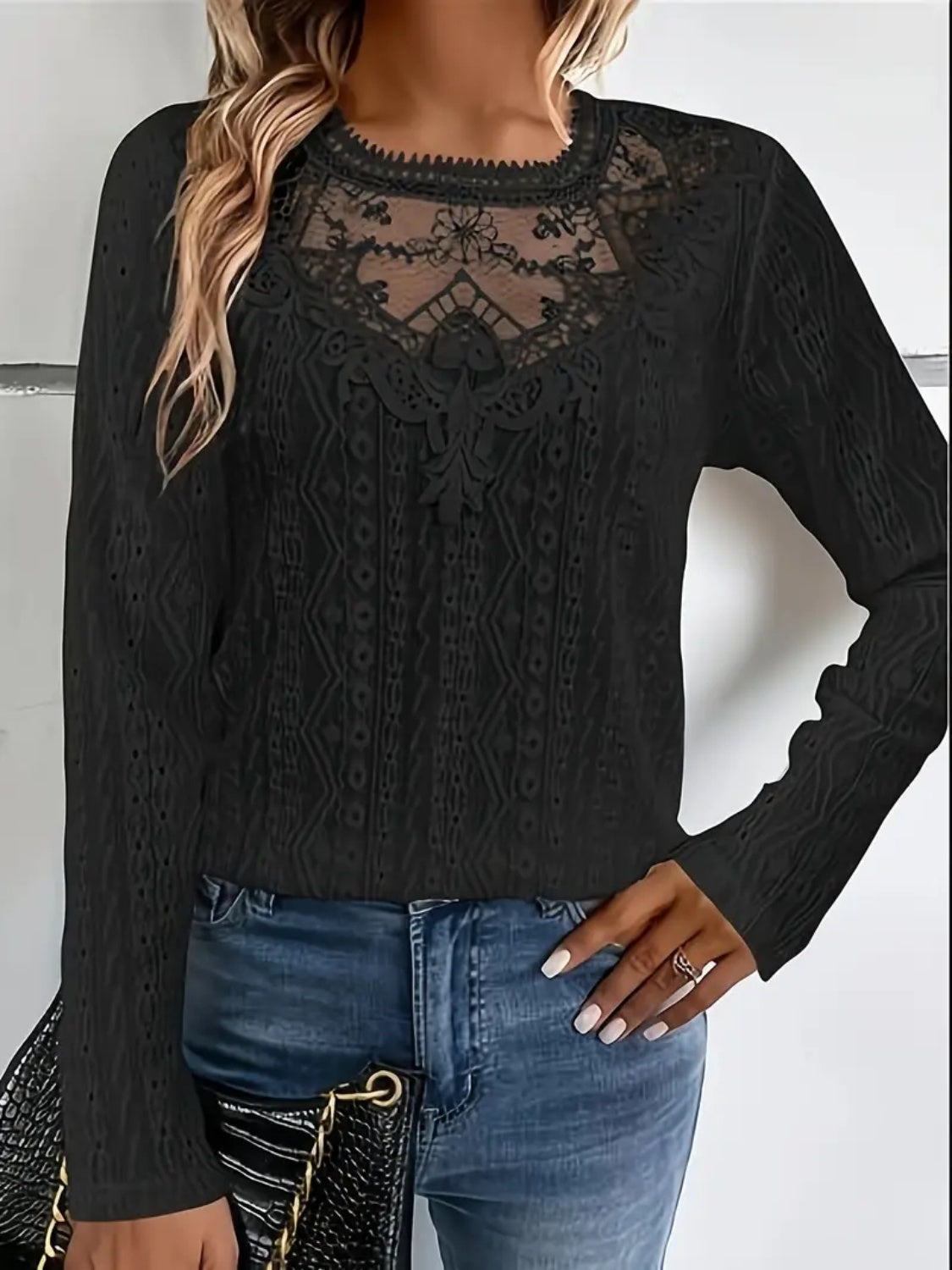 Lace Eyelet Long Sleeve Top-Chaelisa's New Jammies