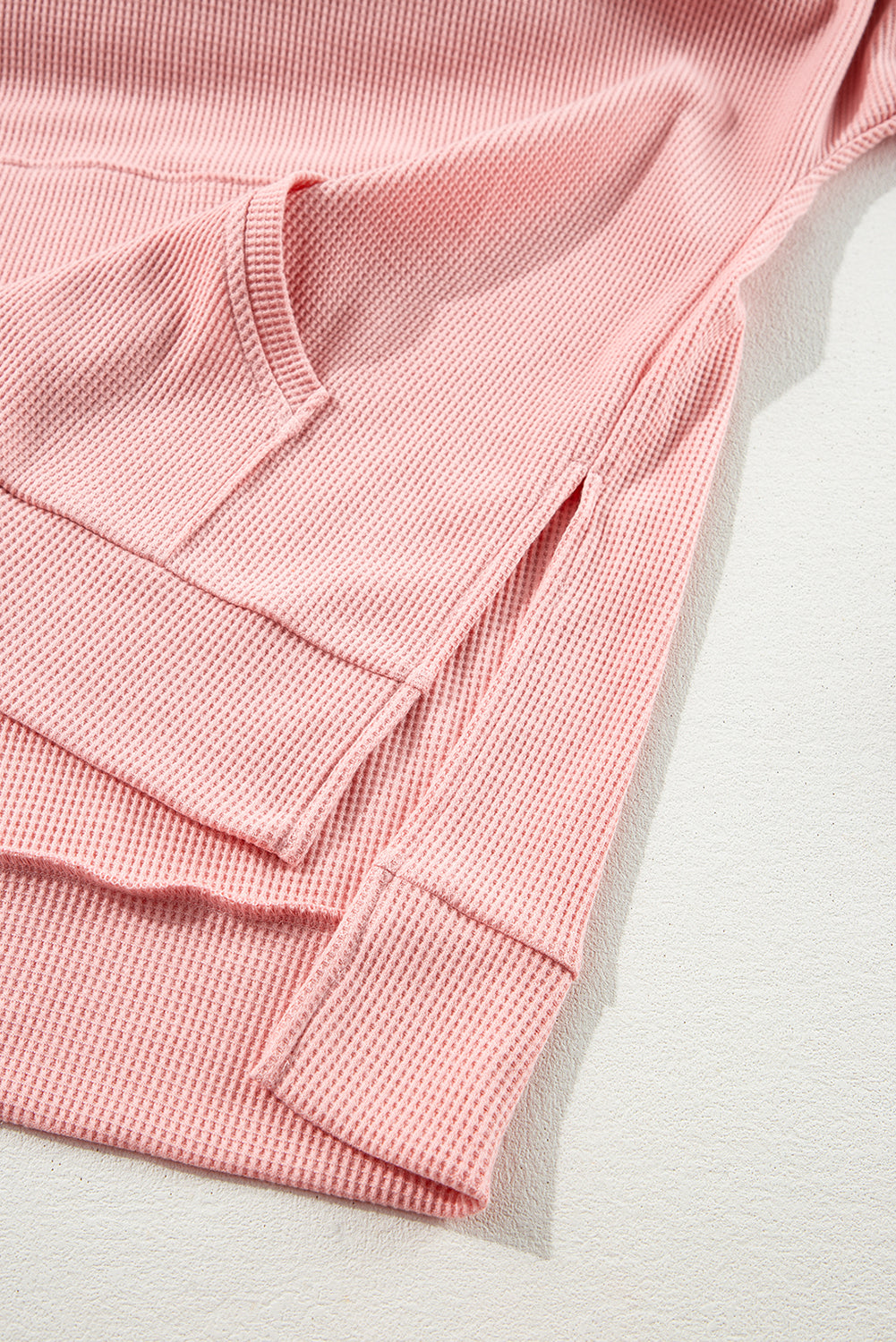 Light Pink Waffle Knit Fleece Lined High Low Oversized Hoodie-Chaelisa's New Jammies