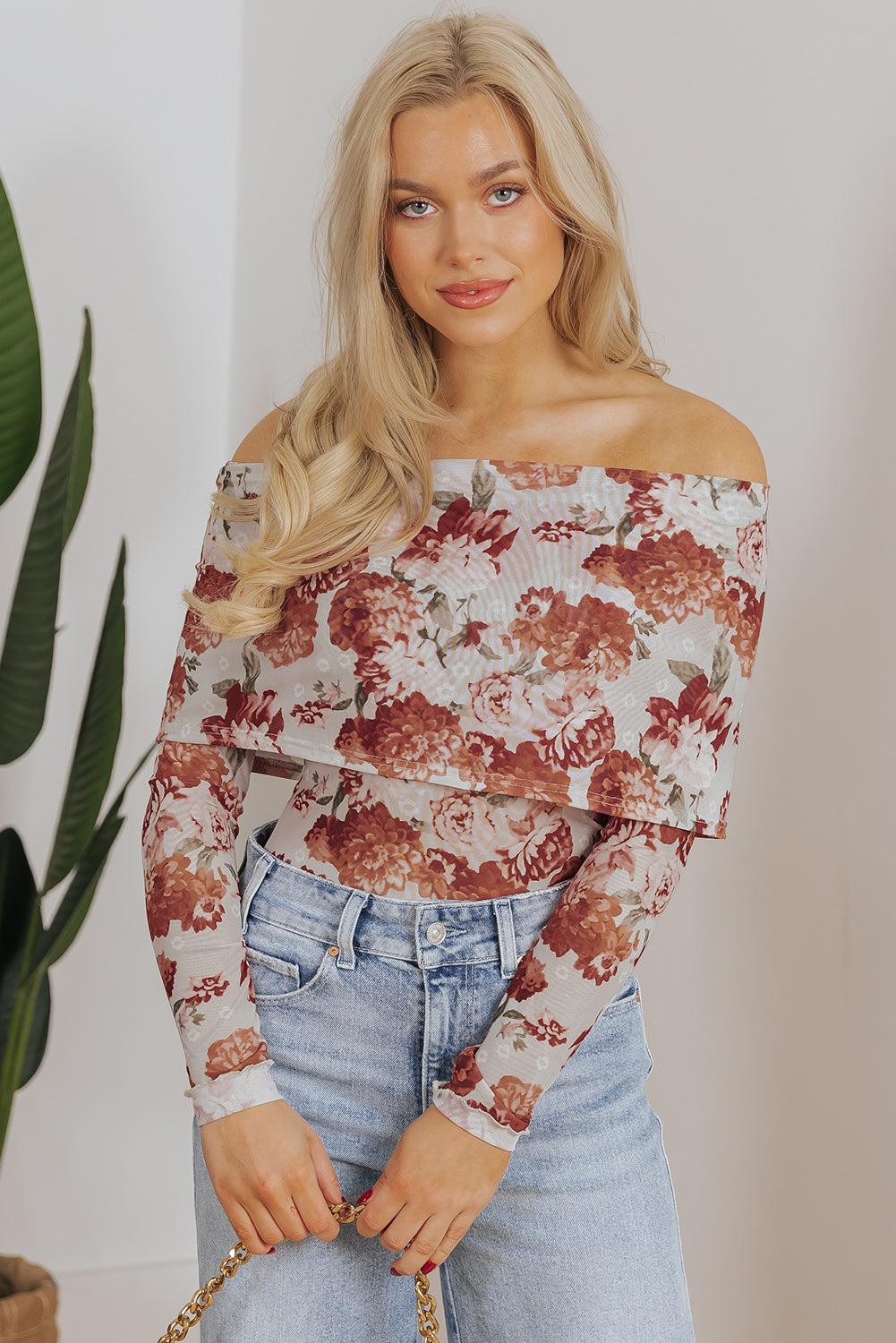 Pink Floral Printed Long Sleeve Sheath Bodysuit-Chaelisa's New Jammies