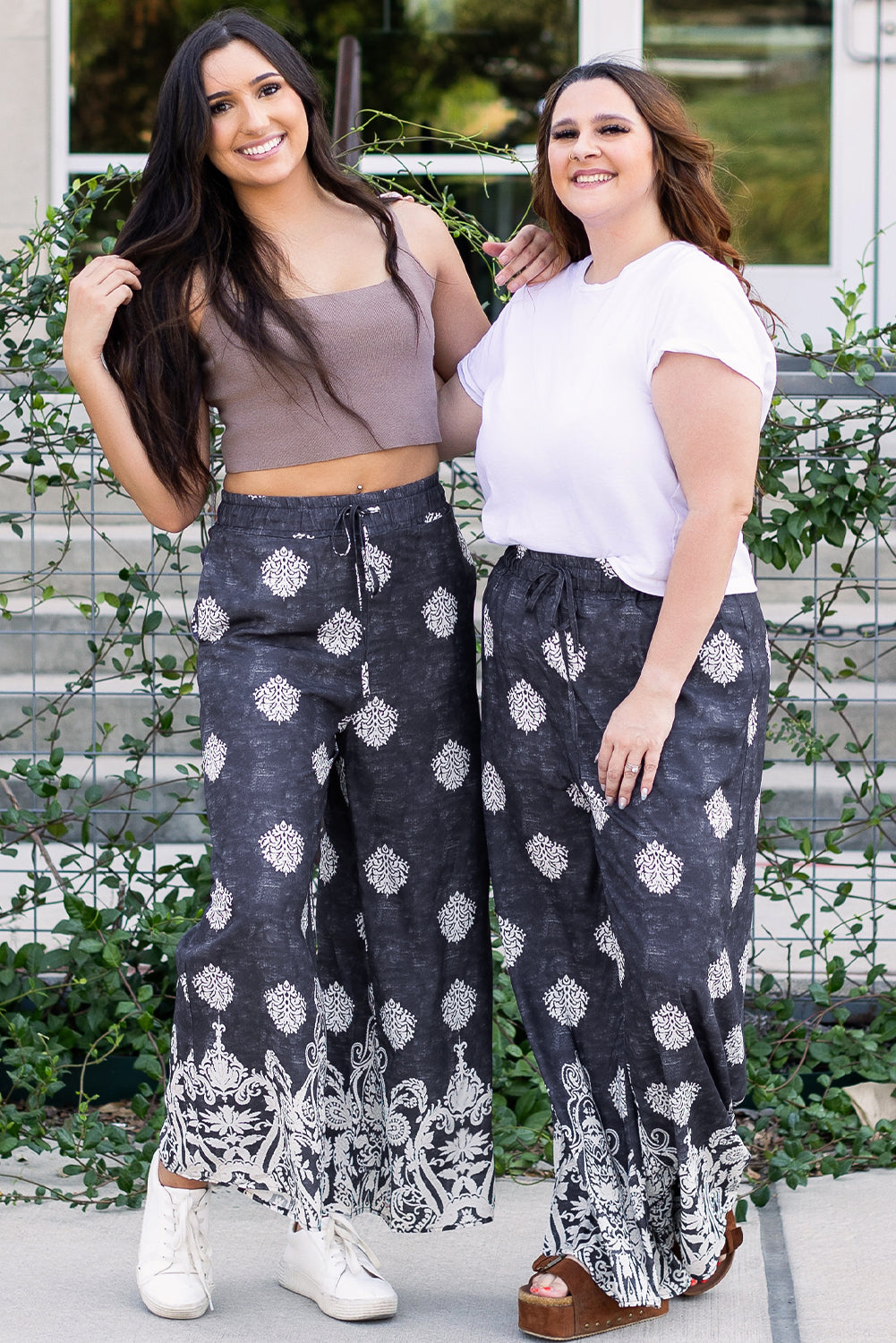 Black Bohemian Printed Drawstring Waist Wide Leg Pants-Chaelisa's New Jammies