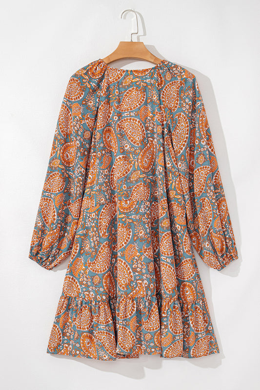Orange Paisley Print Loose Fit Drawstring High Waist Mini Dress-Chaelisa's New Jammies
