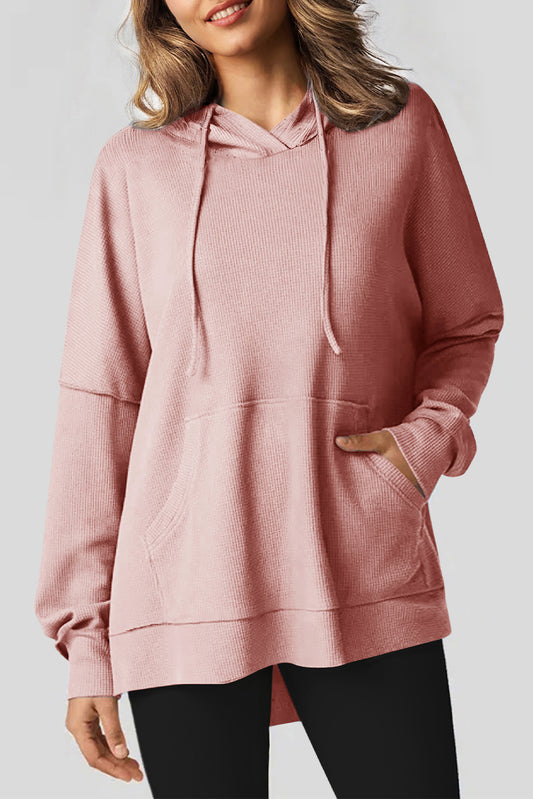 Light Pink Waffle Knit Fleece Lined High Low Oversized Hoodie-Chaelisa's New Jammies